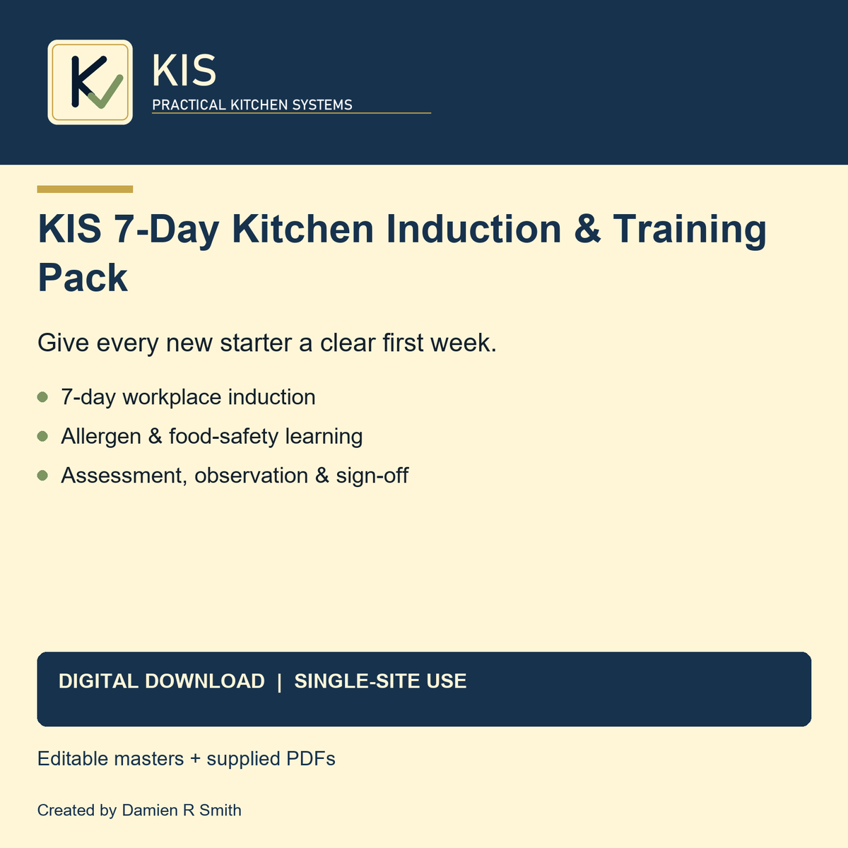 KIS 7-Day Kitchen Induction & Training Pack